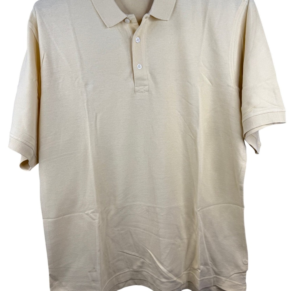 Harriton Mens Large shirt Cream‎ 100% Cotton Pique Polo old money golfcore